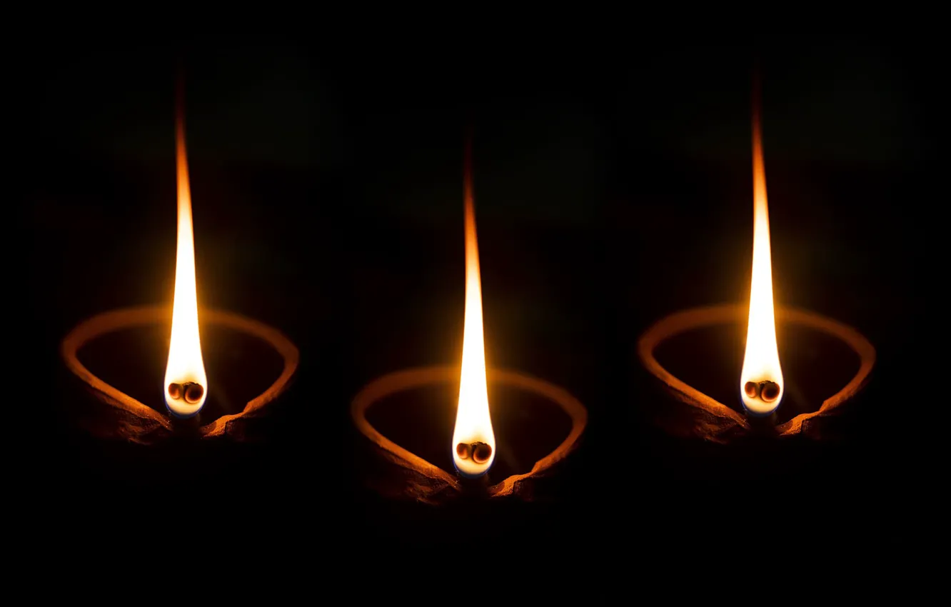 Photo wallpaper fire, candles, light and darkness, Happy Diwali