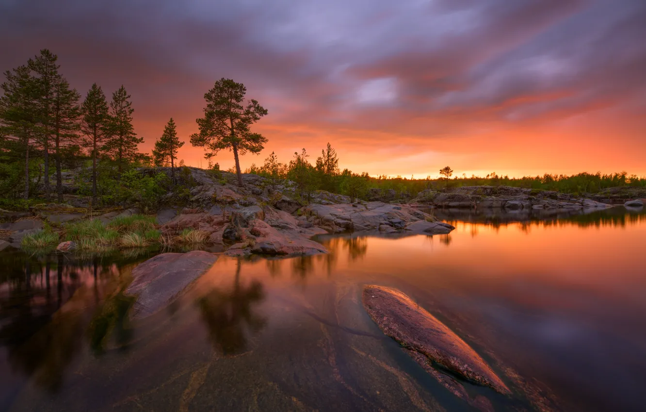 Photo wallpaper landscape, nature, stones, Lake Ladoga, Ladoga, white night, Maxim Evdokimov, Ladoga Skerries