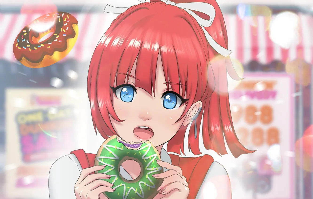 Photo wallpaper anime, art, girl, donut, yummy, mawa setiawan, akazor Dec - > donuts!