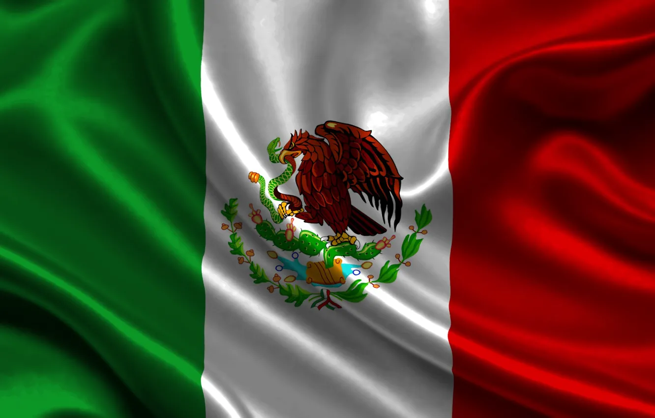 Photo wallpaper Red, White, Mexico, Flag, Coat of arms, Texture, Green, Mexico