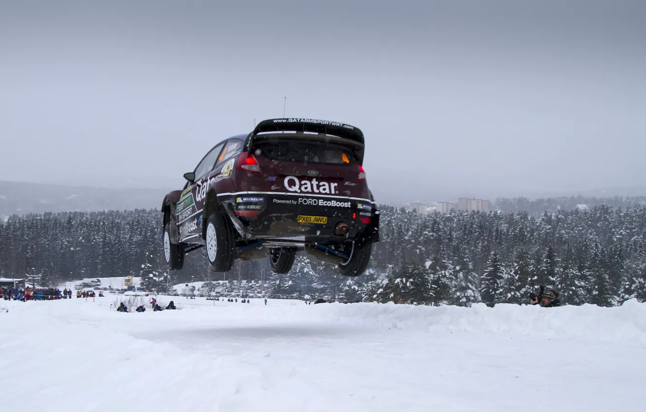 Photo wallpaper Ford, Sweden, jump, WRC, snow, Rally, Fiesta, 2013