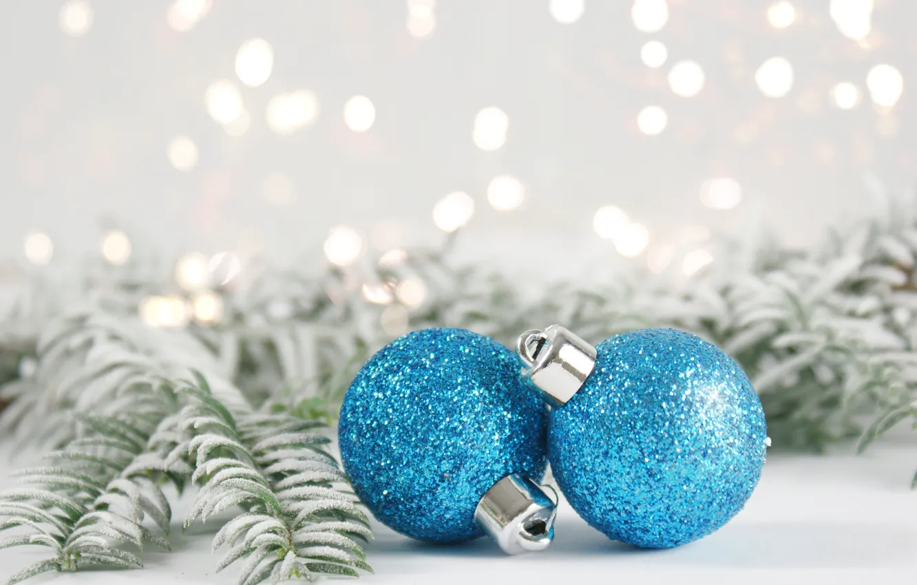 Photo wallpaper balls, toy, fir-tree branches