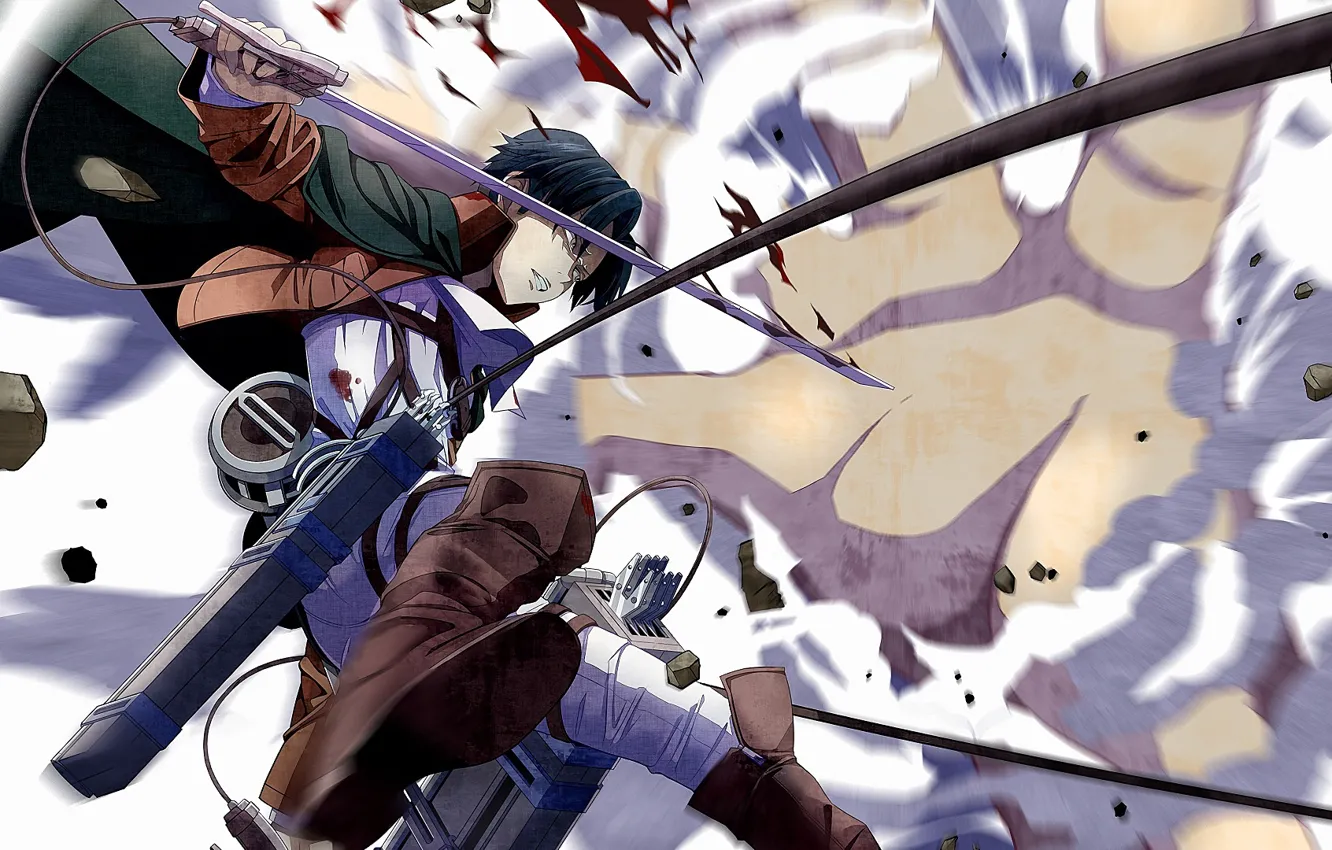 Photo wallpaper flight, guy, the cable, Attack Of The Titans, Shingeki No Kyojin, corporal Levi
