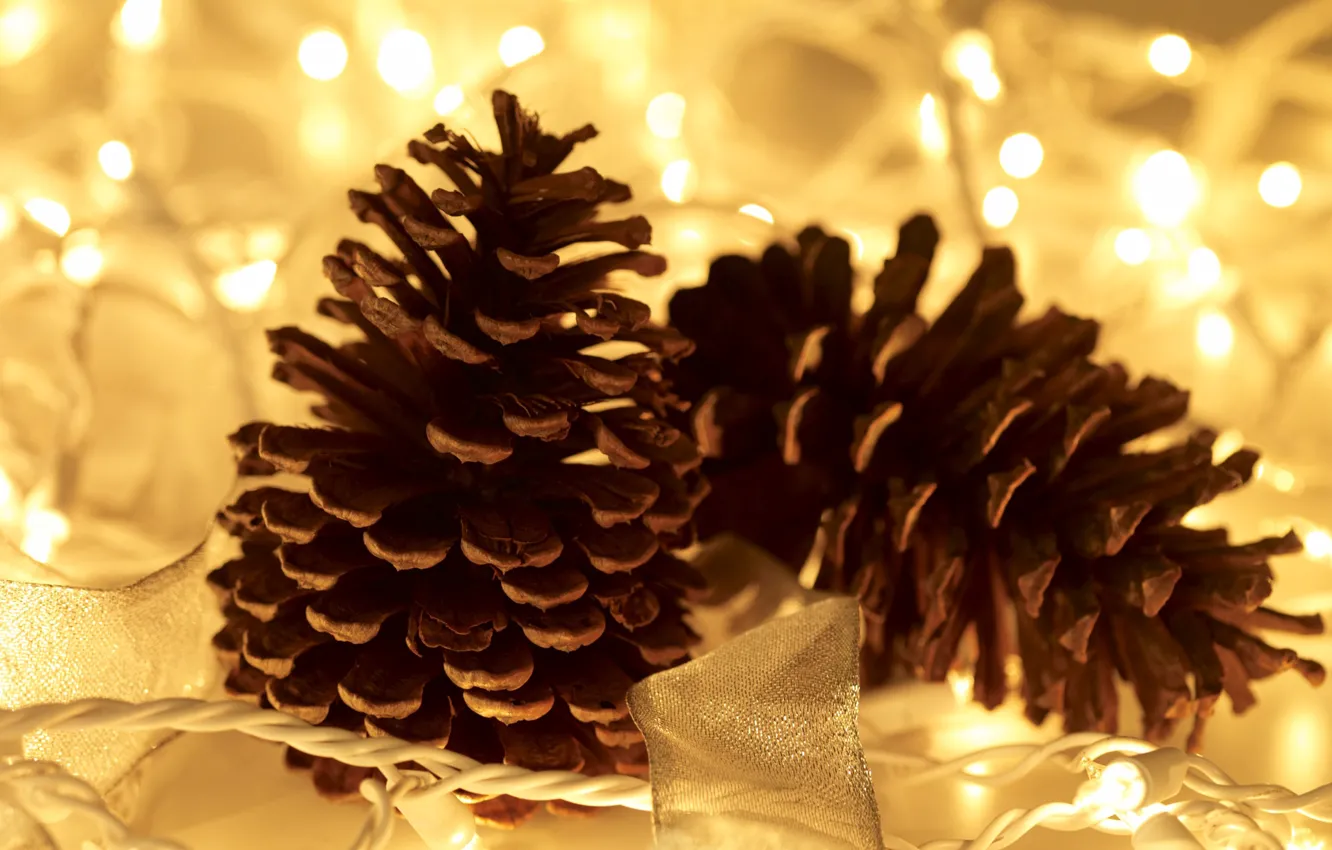 Photo wallpaper macro, decoration, lights, garland, bumps