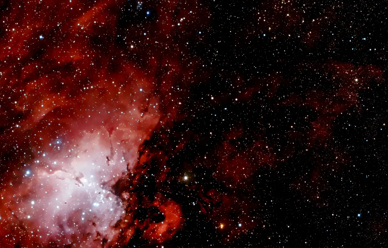 Photo wallpaper Stars, Nebula, Messier 17, Wide Field View, Messier 16, Constellation of Serpens Cauda, Protostars, Field …