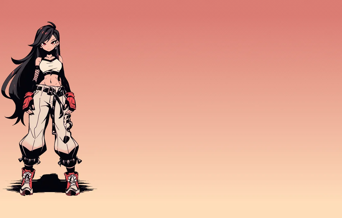 Photo wallpaper long hair, red eyes, brunette, belly, Tifa Lockhart, bare midriff, video game girls, video game …