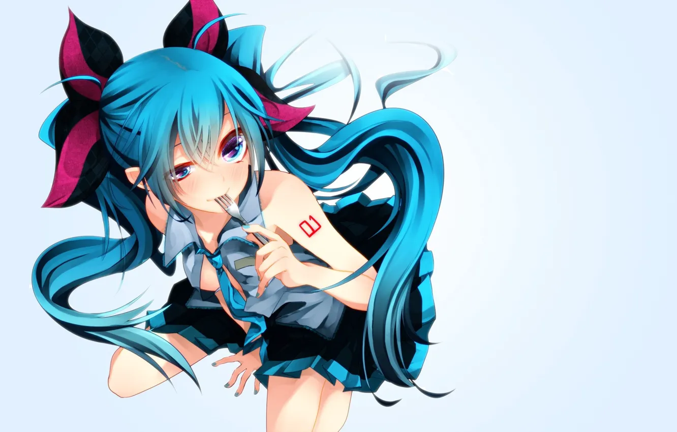 Photo wallpaper look, face, plug, vocaloid, hatsune miku, Vocaloid, blue hair