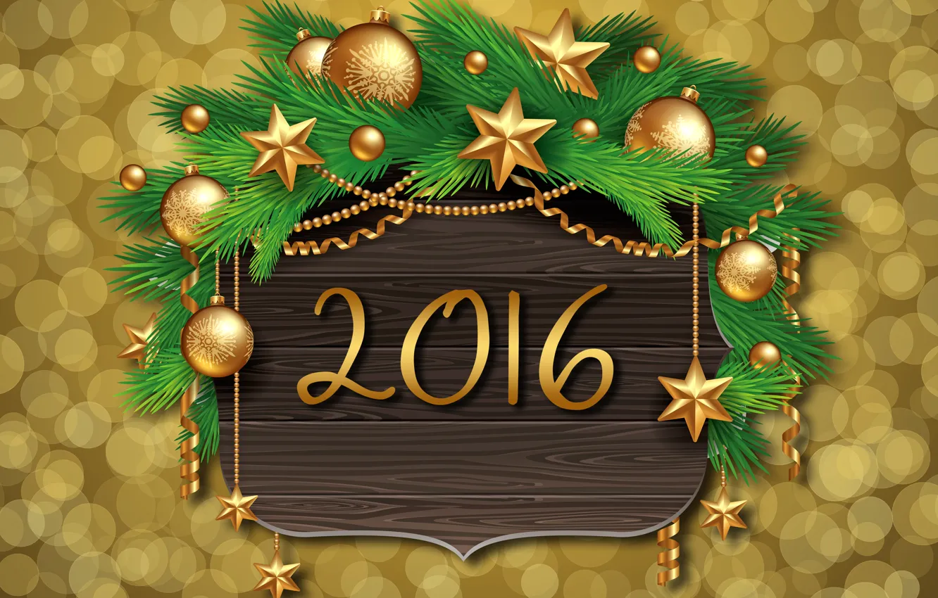 Photo wallpaper decoration, balls, tree, new year, Christmas, golden, balls, New Year