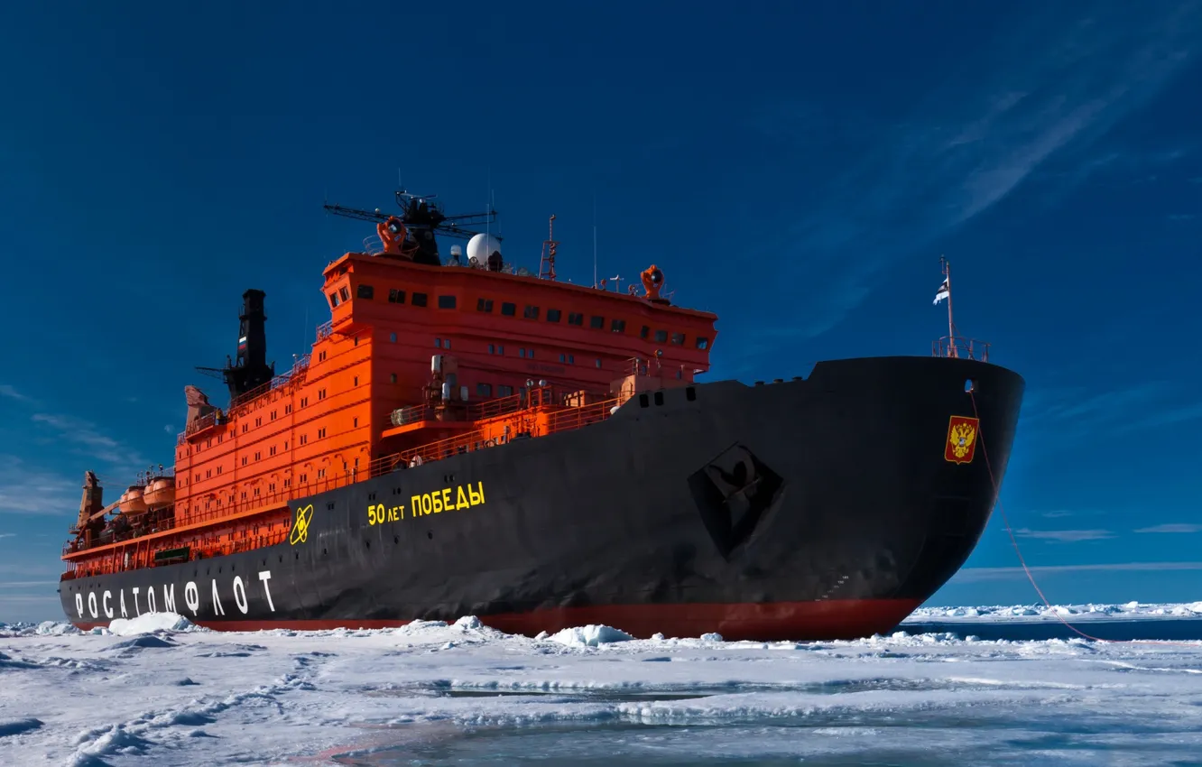 Photo wallpaper ice, the sky, clouds, the ocean, black, ship, color, case