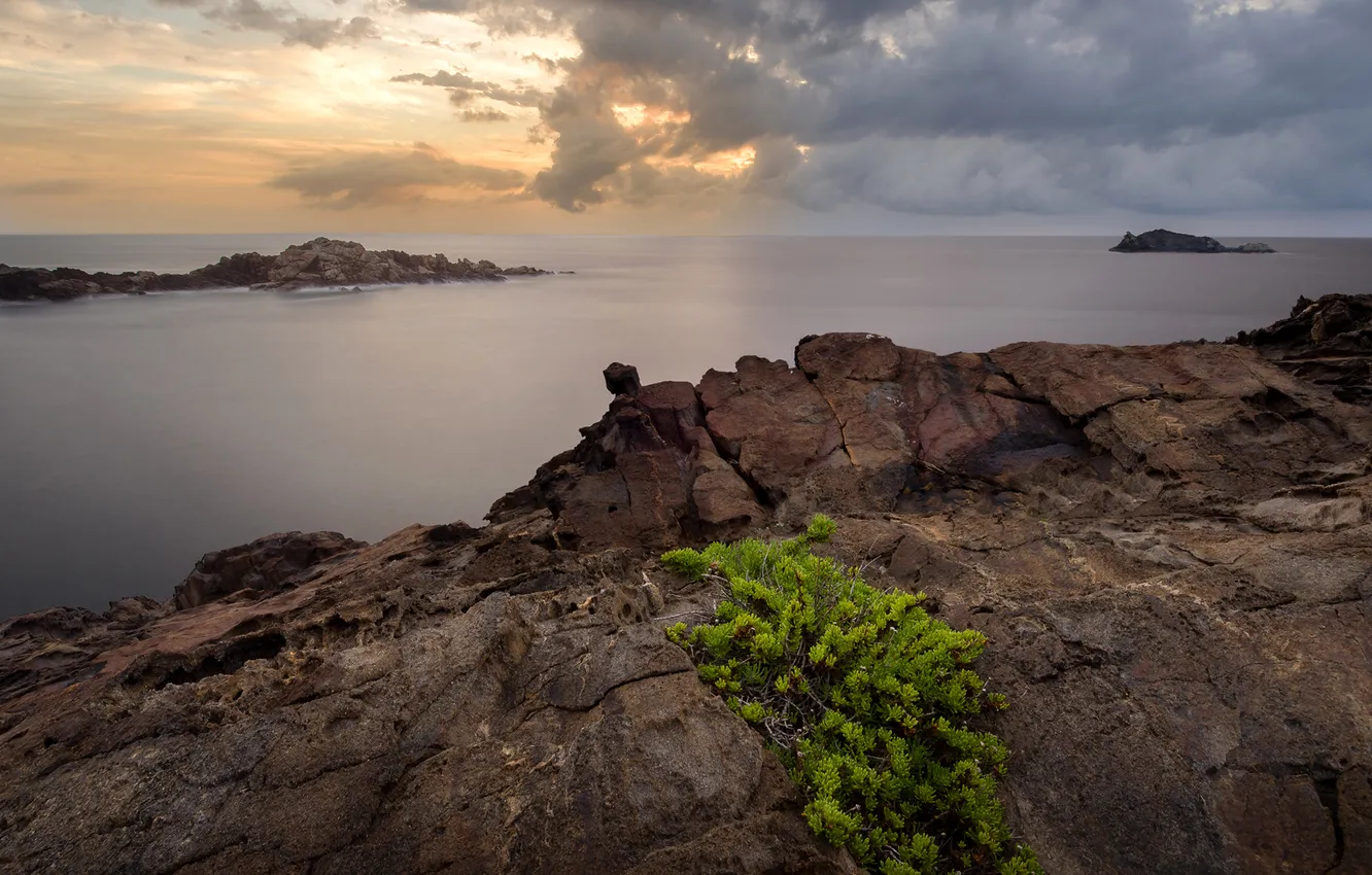Photo wallpaper sea, the sky, clouds, stones, rocks