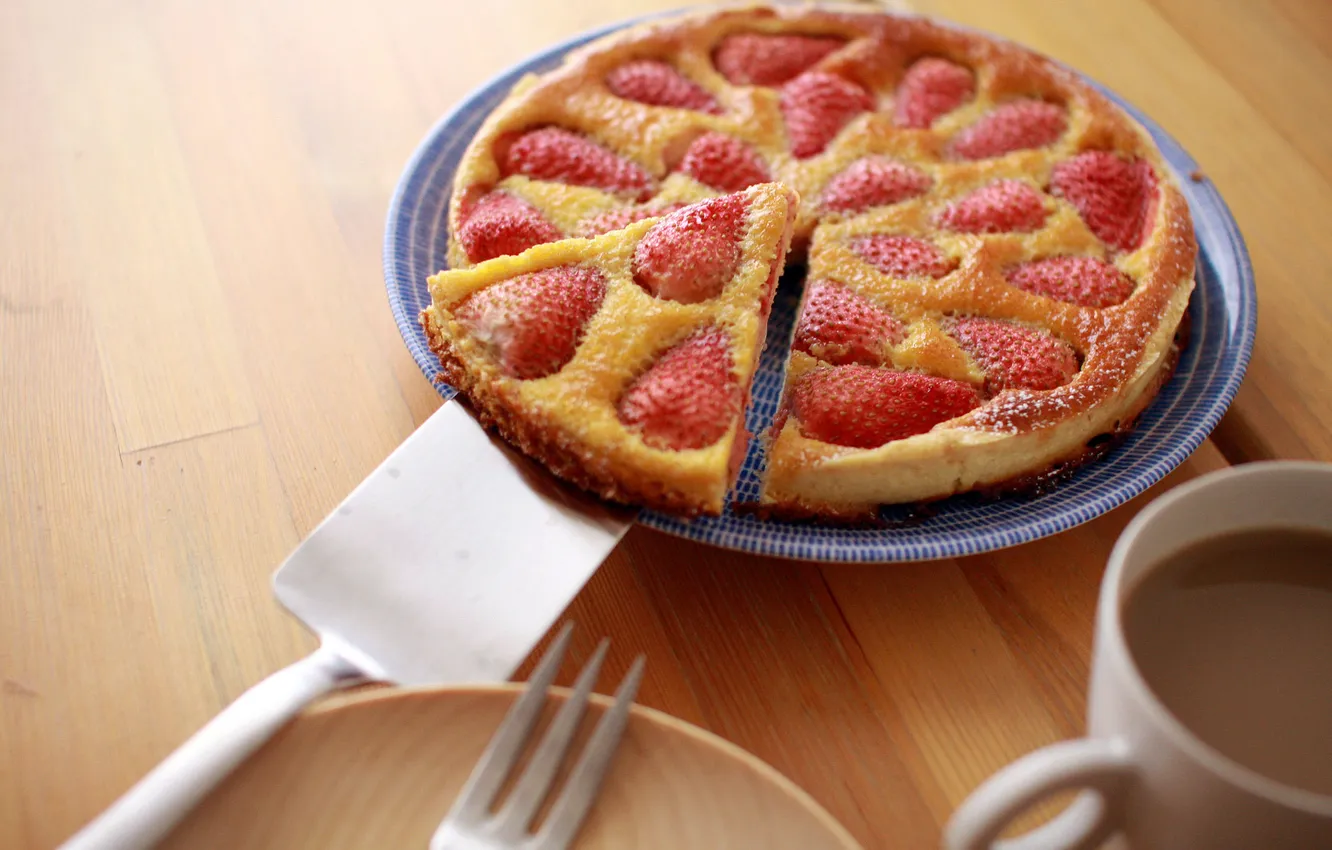 Photo wallpaper table, strawberry, plate, pie, cakes