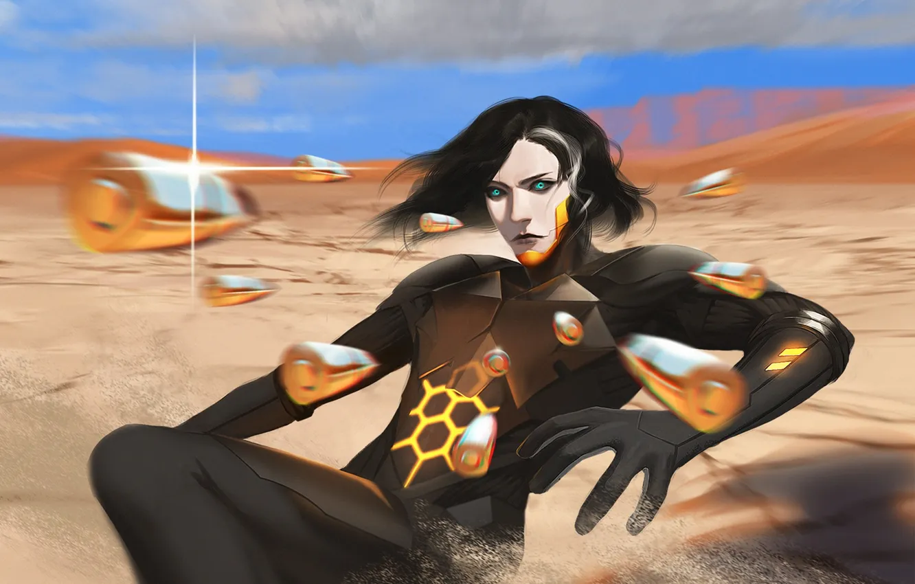 Photo wallpaper desert, goal, bullets, guy, evasion