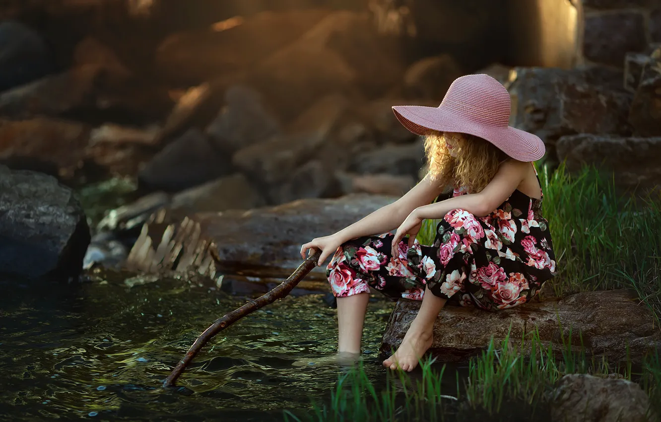 Photo wallpaper nature, river, girl