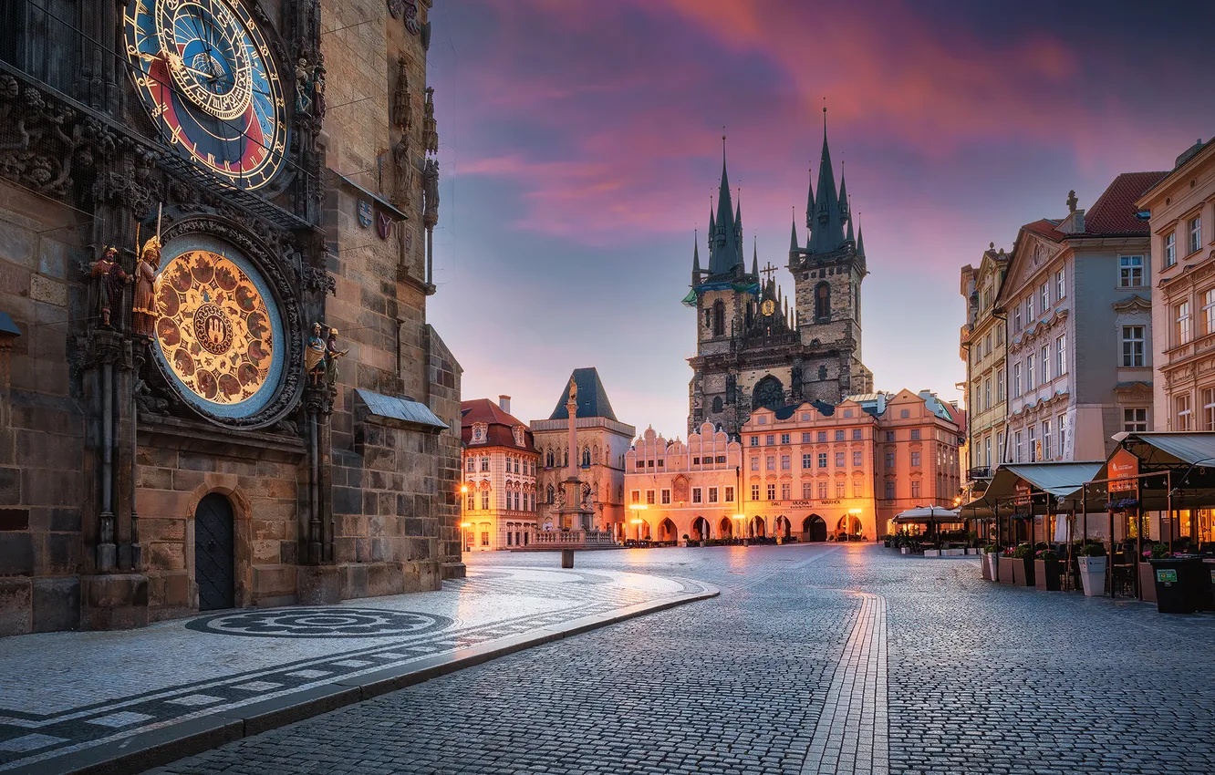 Photo wallpaper building, tower, beauty, the evening, pavers, Prague, old town, Evgeni Fabis