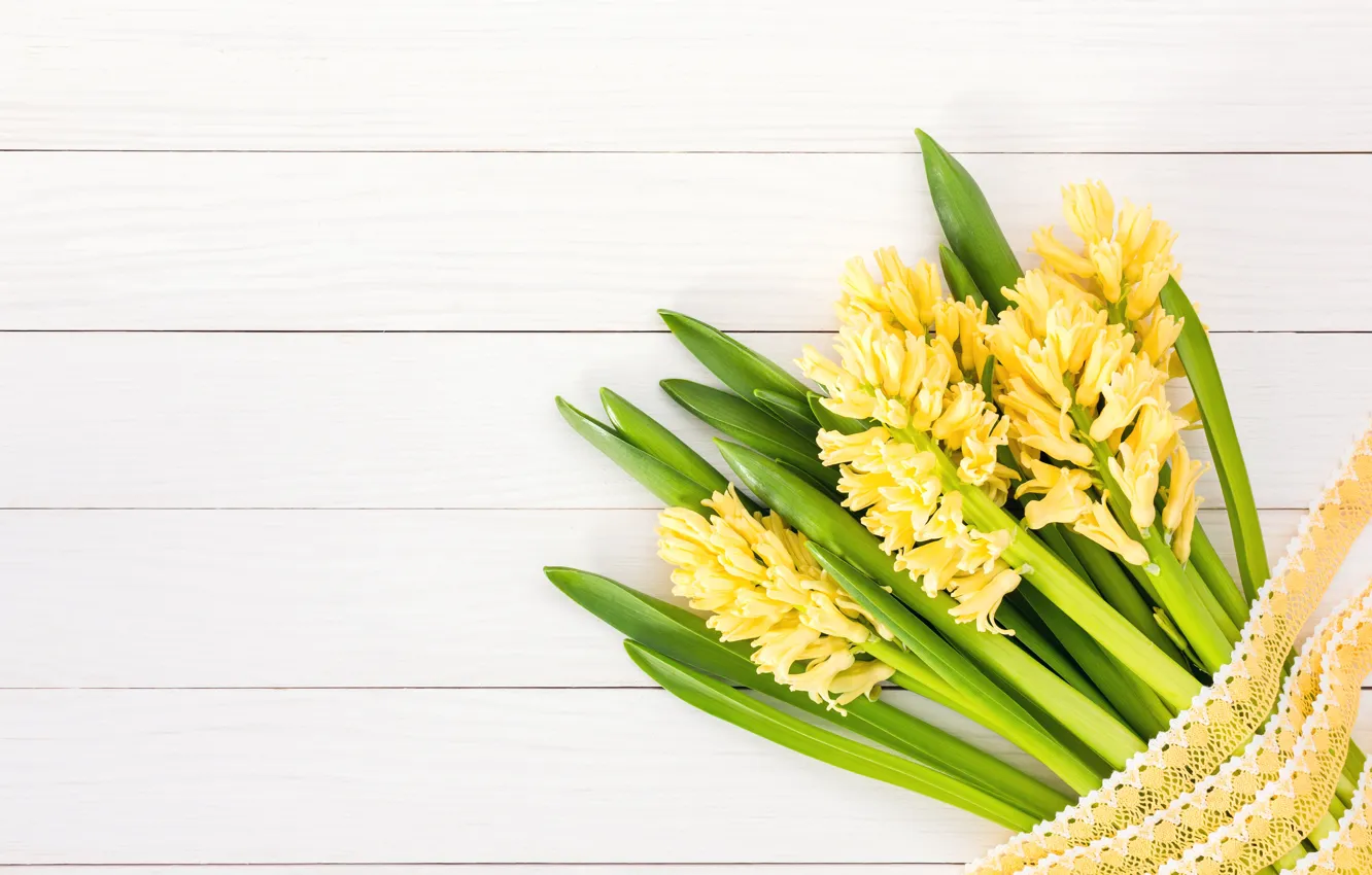 Photo wallpaper flowers, yellow, bouquet, spring, hyacinths