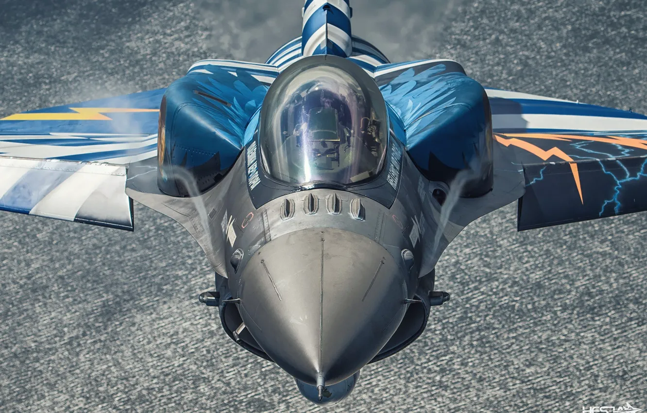 Photo wallpaper Sea, Fighter, Lantern, F-16, F-16 Fighting Falcon, The Effect Of Prandtl — Glauert, Cockpit, Greek …