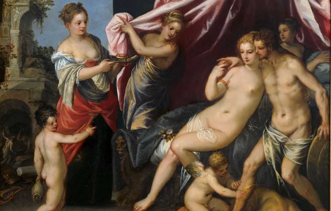 Photo wallpaper erotic, oil, picture, mythology, Venus and Mars, Hans Rottenhammer