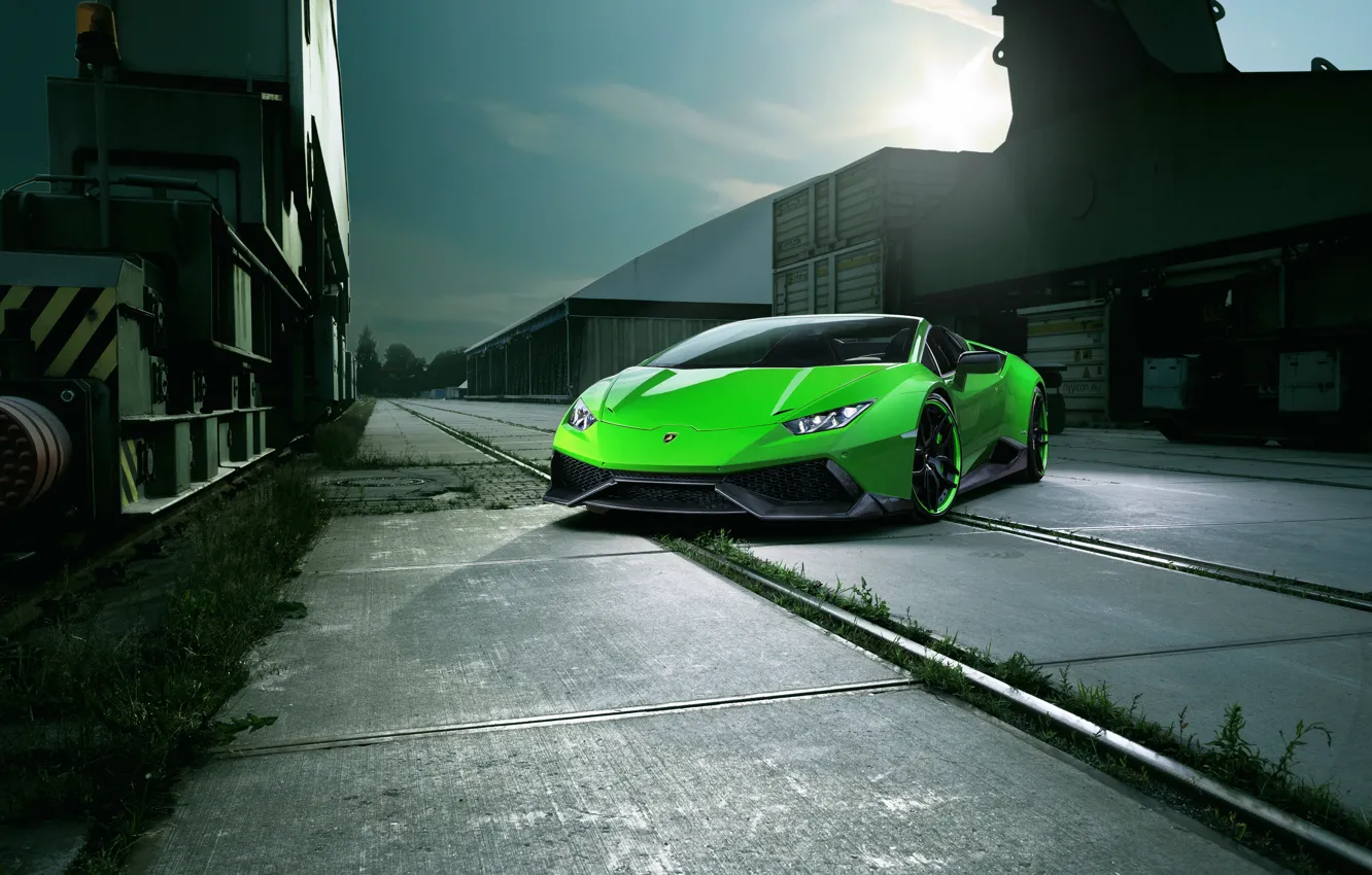 Photo wallpaper car, auto, the sky, light, green, Lamborghini, Spyder, tuning