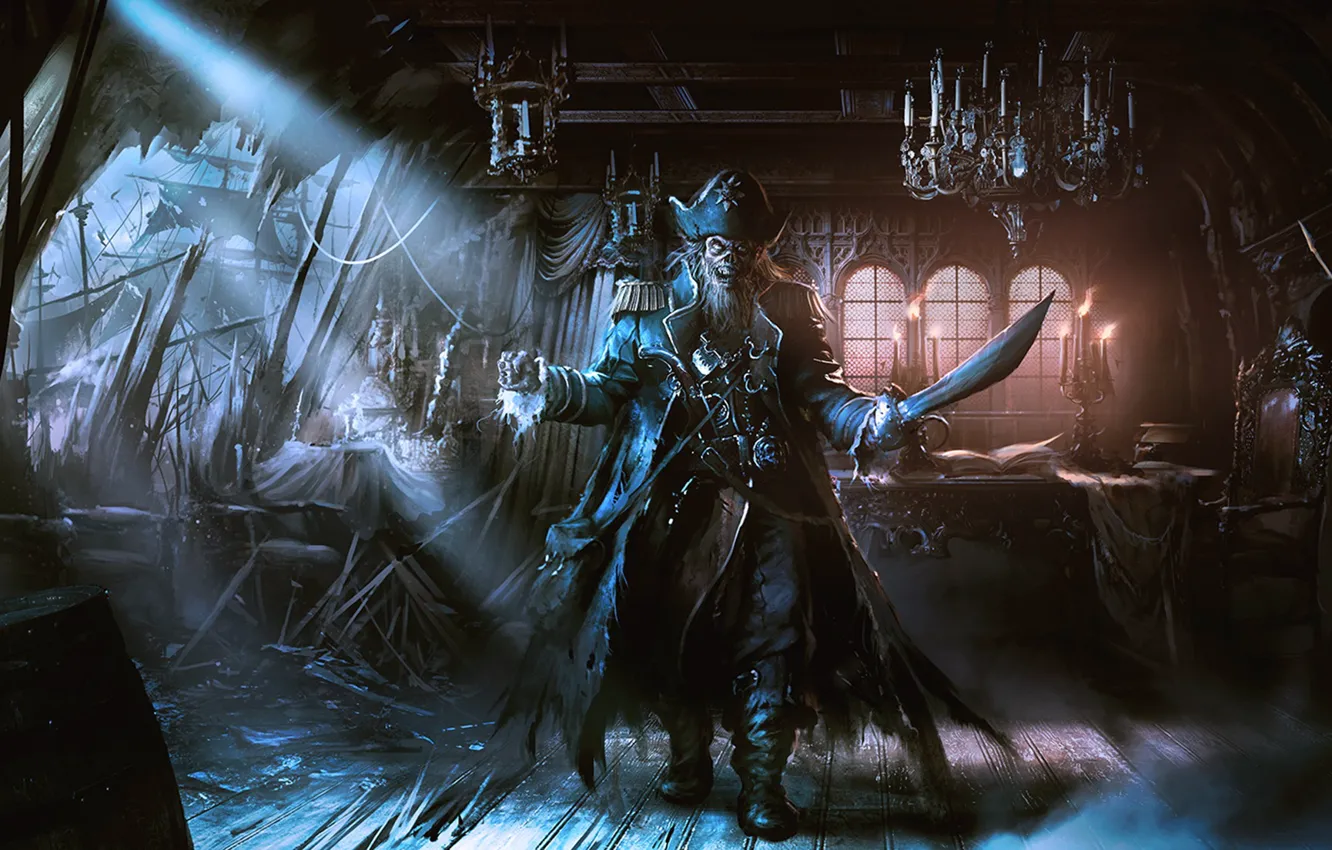 Photo wallpaper pirate, skeleton, captain, dead, cabin, saber