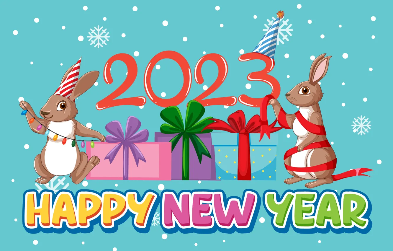 Photo wallpaper snow, snowflakes, the inscription, figure, graphics, rabbit, figures, pair