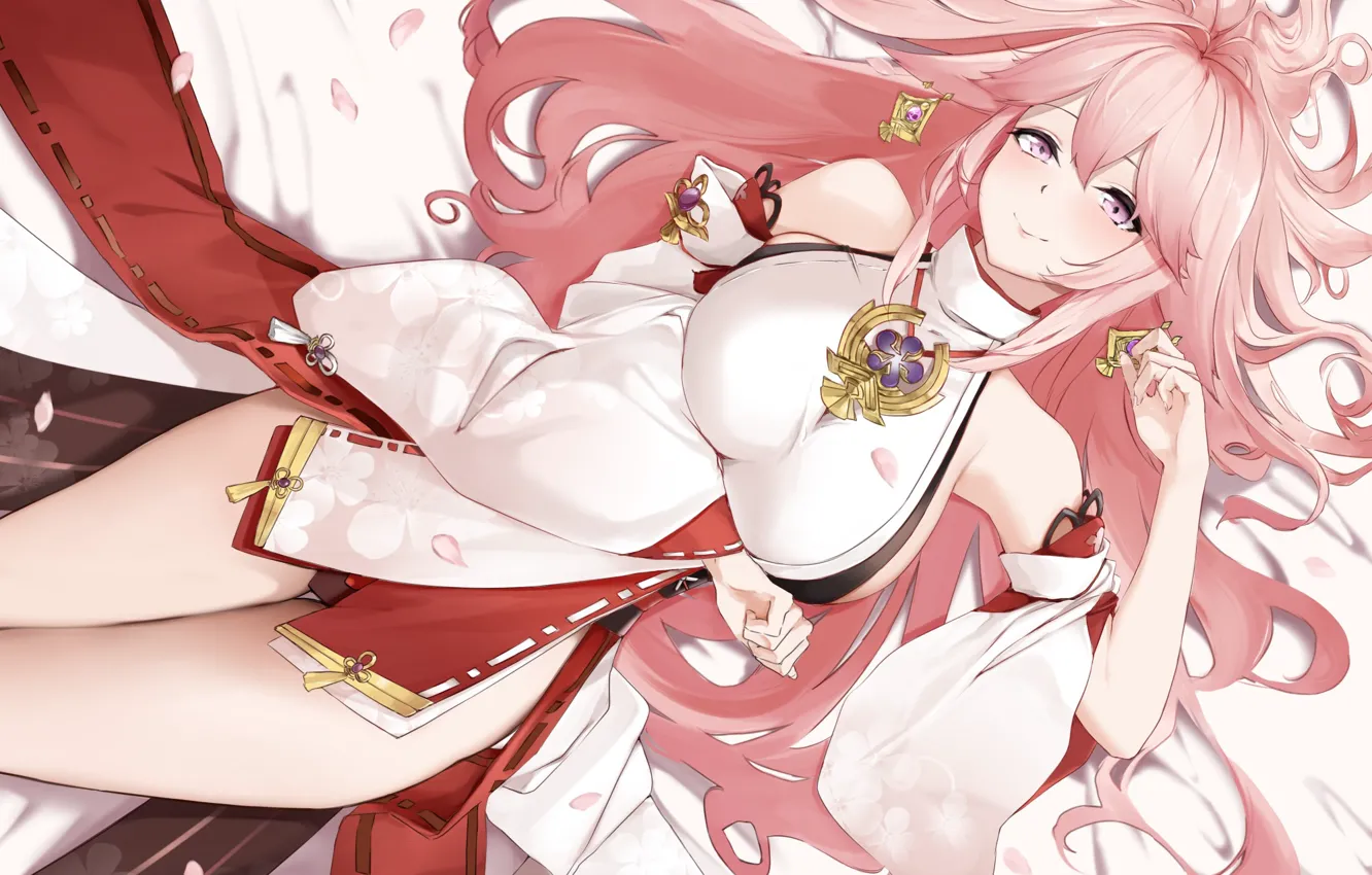 Photo wallpaper gadis kawaii, dampak genshin, yae miko genshin impact