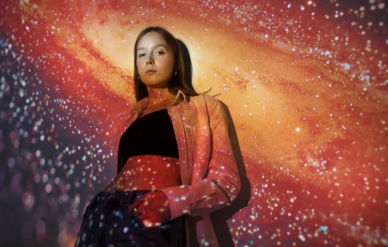 Photo wallpaper universe, woman, texture, young, standing