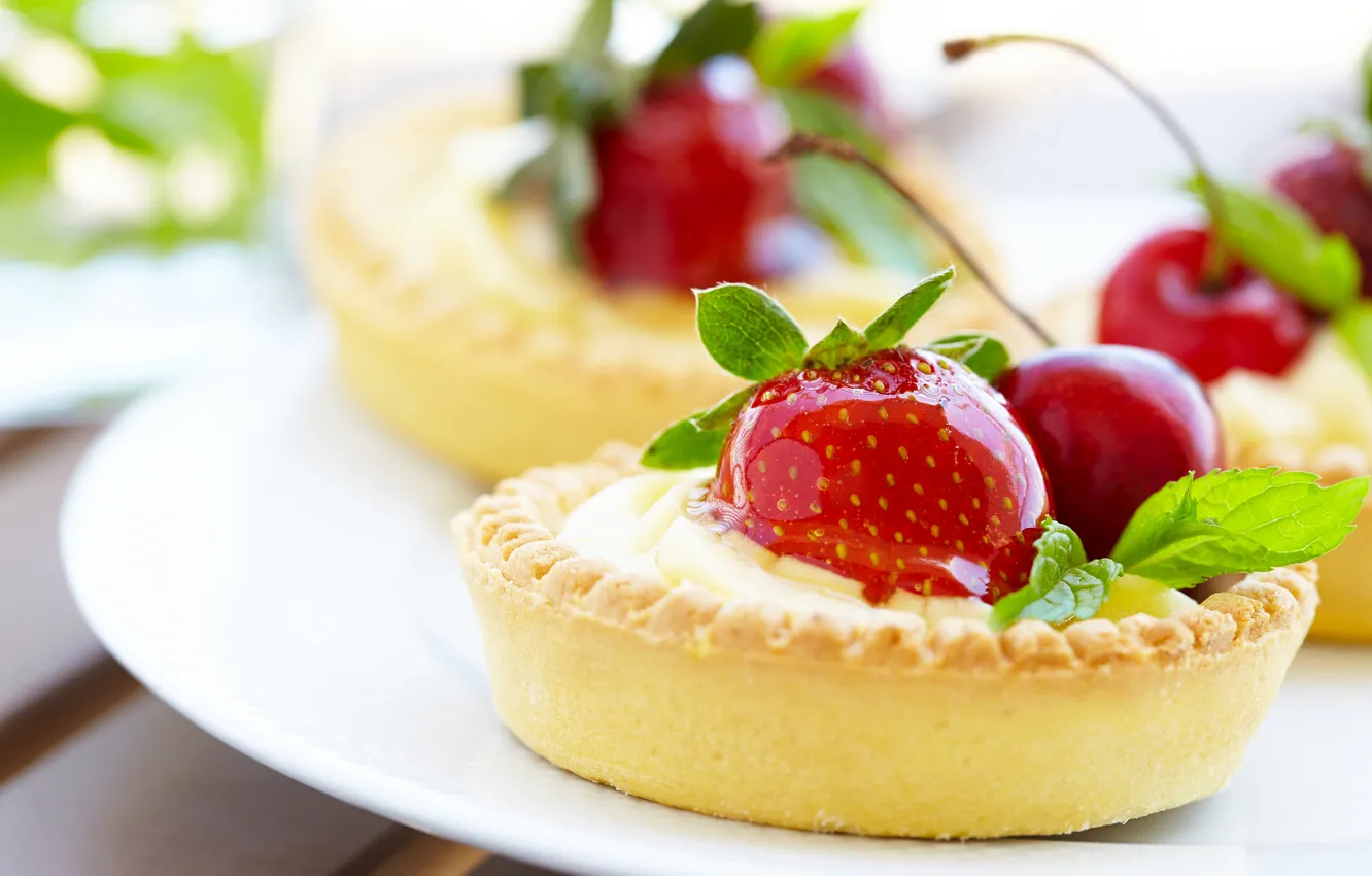 Photo wallpaper berries, strawberry, cake, tartlets