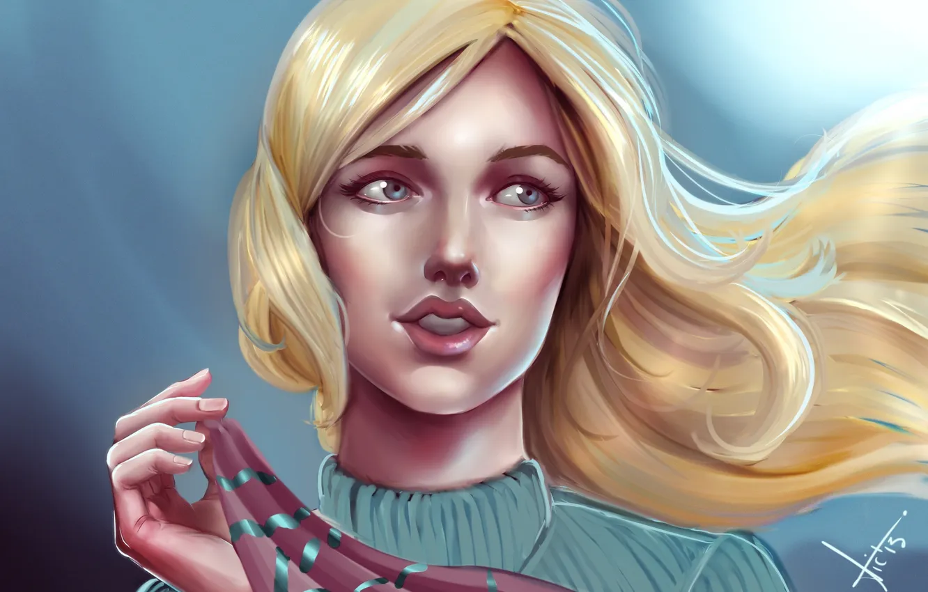 Photo wallpaper look, girl, face, hair, hands, art, painting, jacket