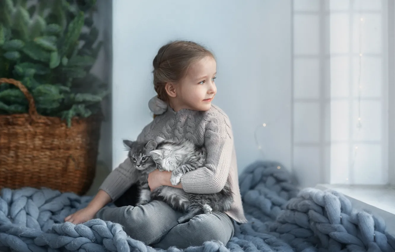 Photo wallpaper kittens, Girl, photographer Anastasia Barmina