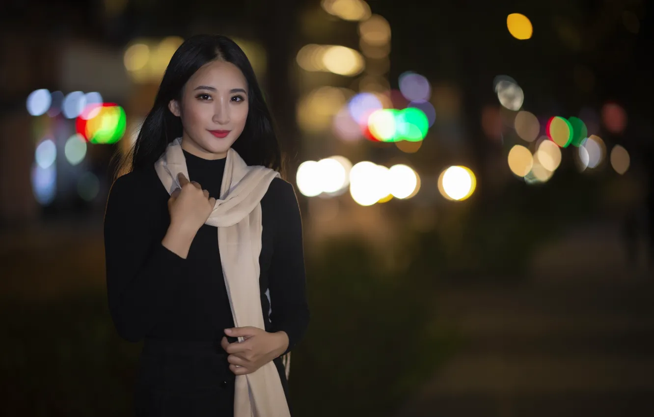 Photo wallpaper girl, night, nature, Asian