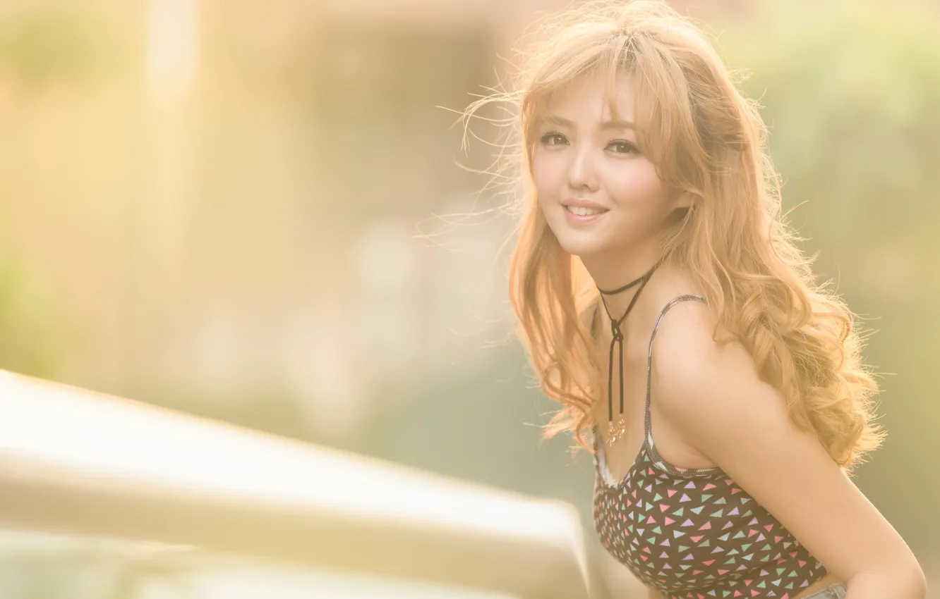 Photo wallpaper girl, smile, background, Asian