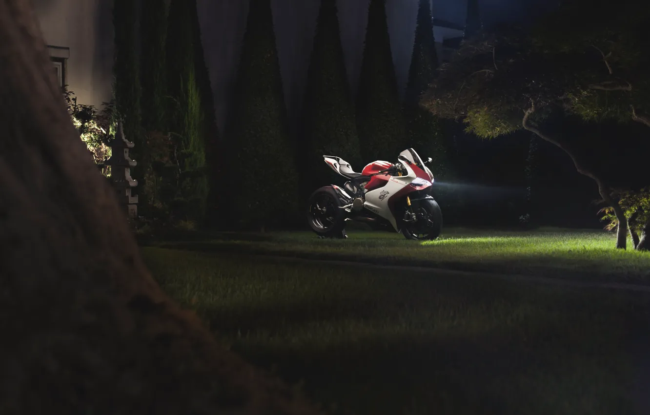 Photo wallpaper white, Ducati, night, Panigale S