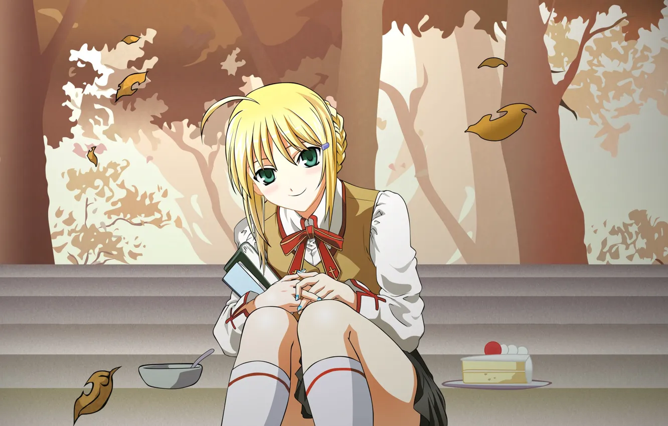 Photo wallpaper autumn, girl, stage, cake, the saber, Fate stay night, Fate / Stay Night