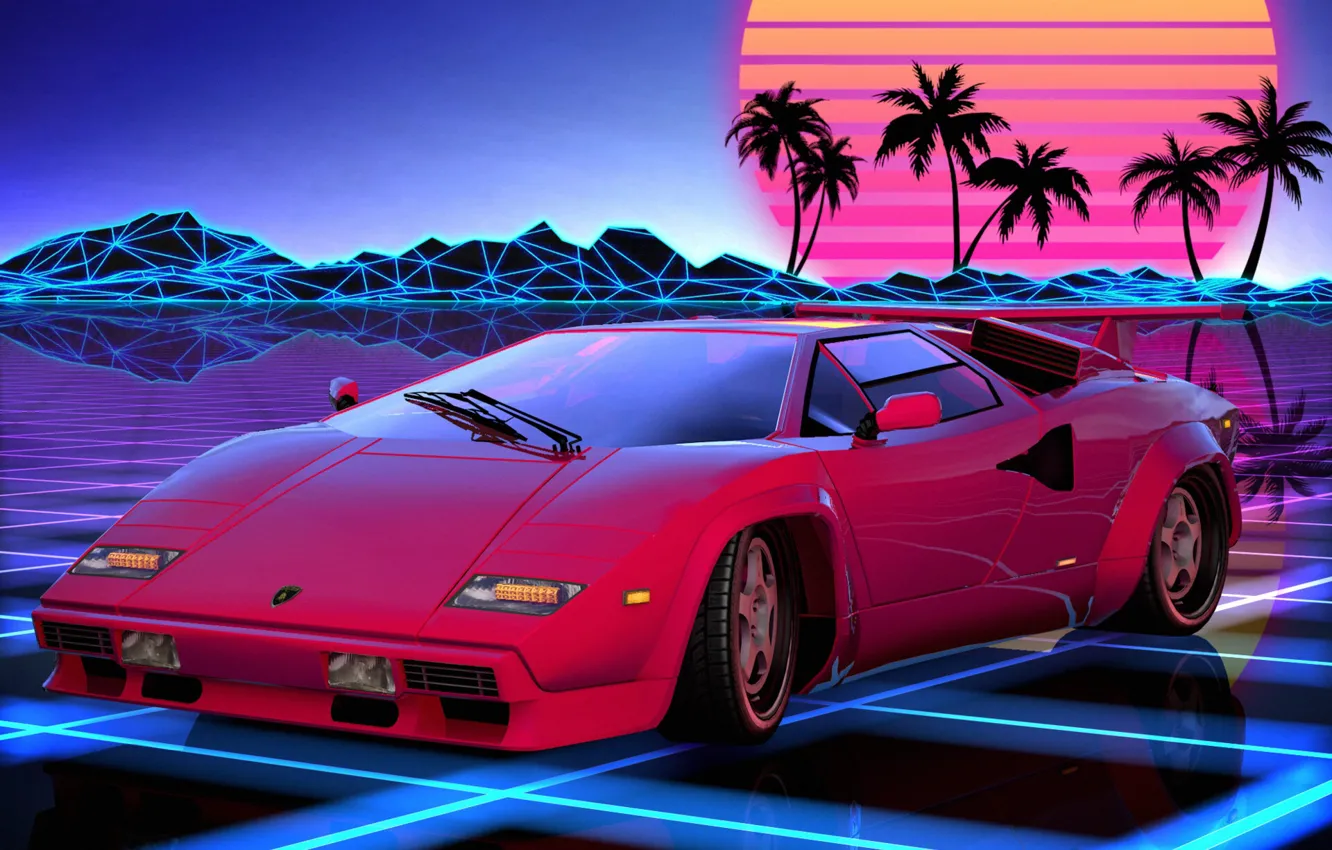 Photo wallpaper Auto, Music, Lamborghini, Retro, Machine, Style, Background, 80s