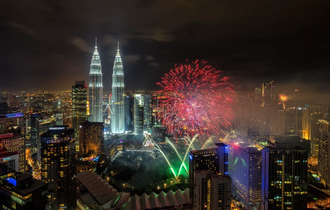 Photo wallpaper night, the city, Malaysia, Kuala Lumpur, red salute