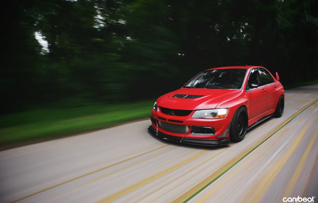 Photo wallpaper red, mitsubishi, road, japan, jdm, tuning, lancer, evolution