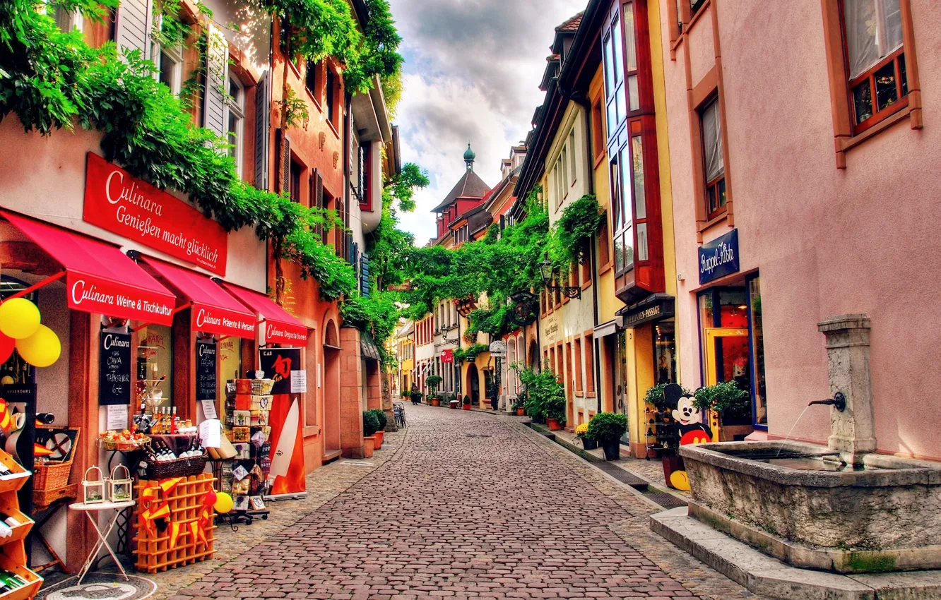 Photo wallpaper street, HDR, Switzerland, Switzerland, shop, Houses