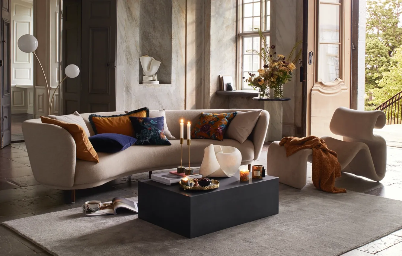Photo wallpaper design, style, Villa, interior, sofa, living room