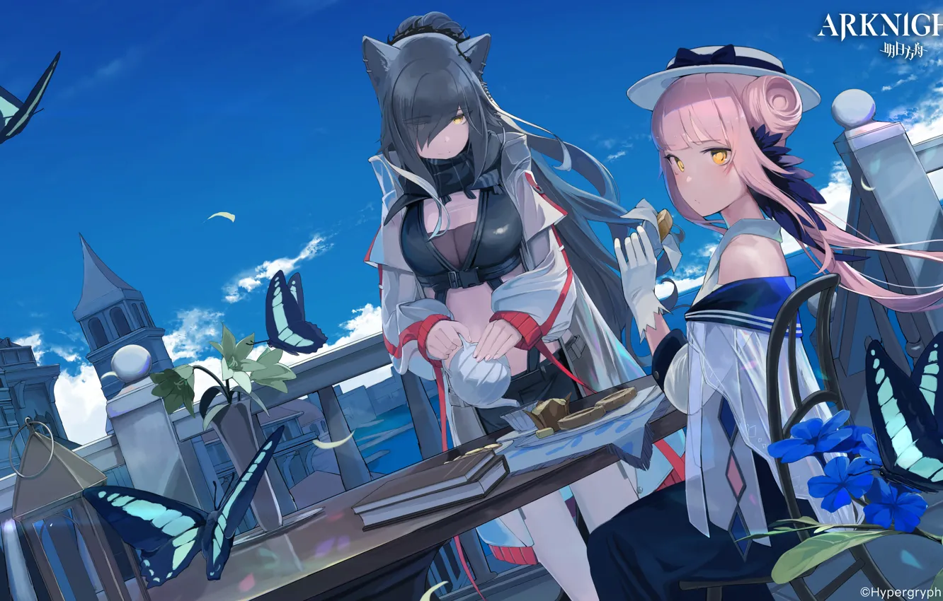 Photo wallpaper girl, butterfly, black, Ceylon, Arknights