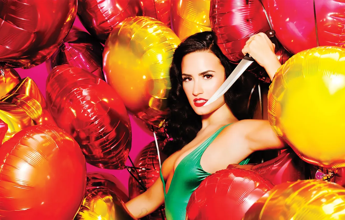 Photo wallpaper girl, balls, actress, knife, beauty, singer, Demi Lovato