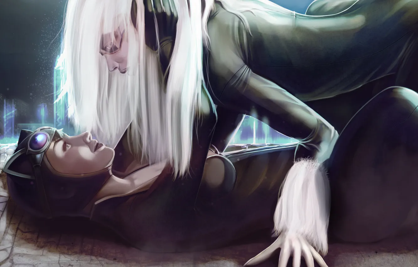 Photo wallpaper cat, girl, hugs, superhero