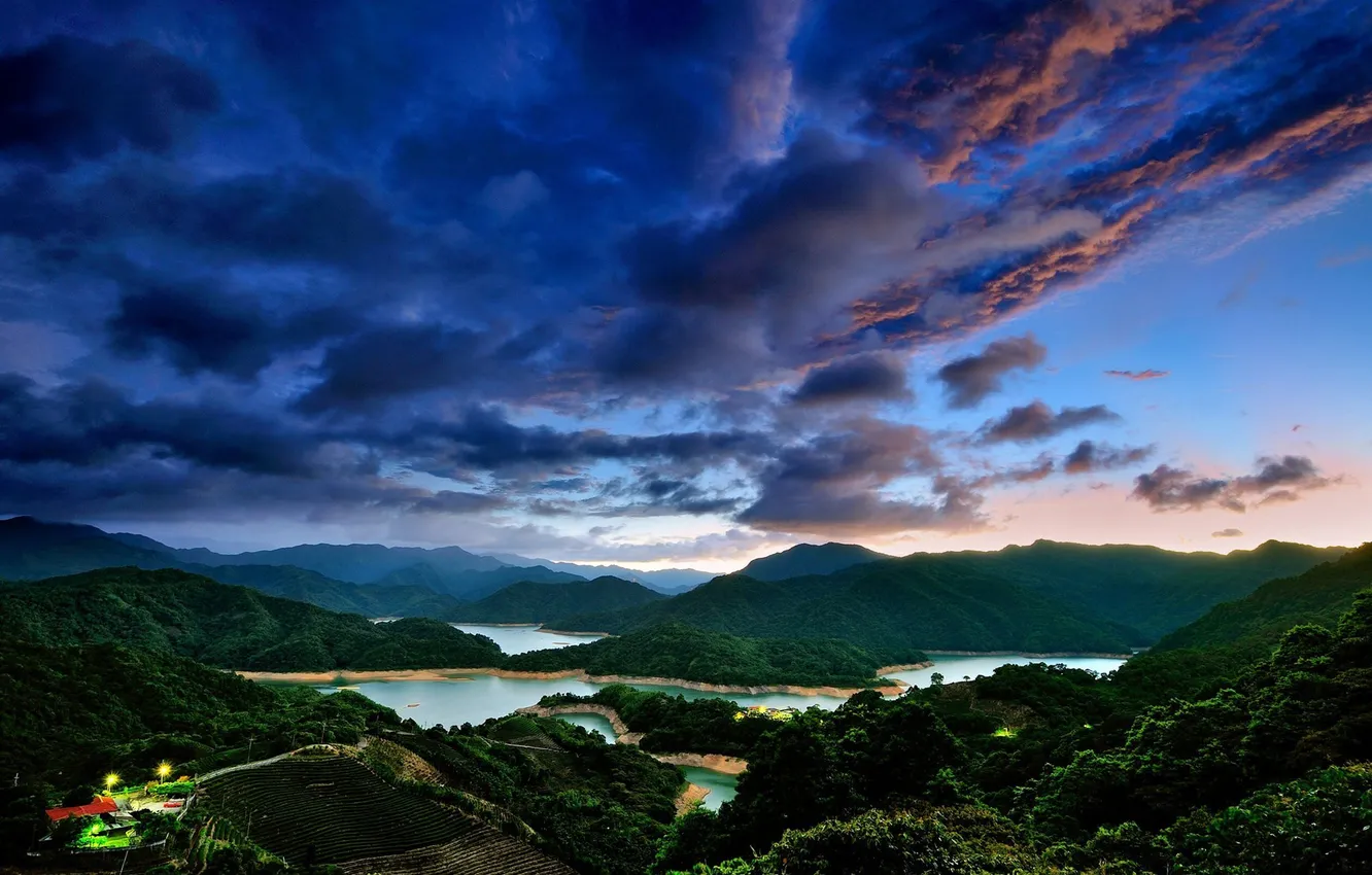 Photo wallpaper the sky, clouds, sunset, mountains, the evening, Taiwan, Taipei