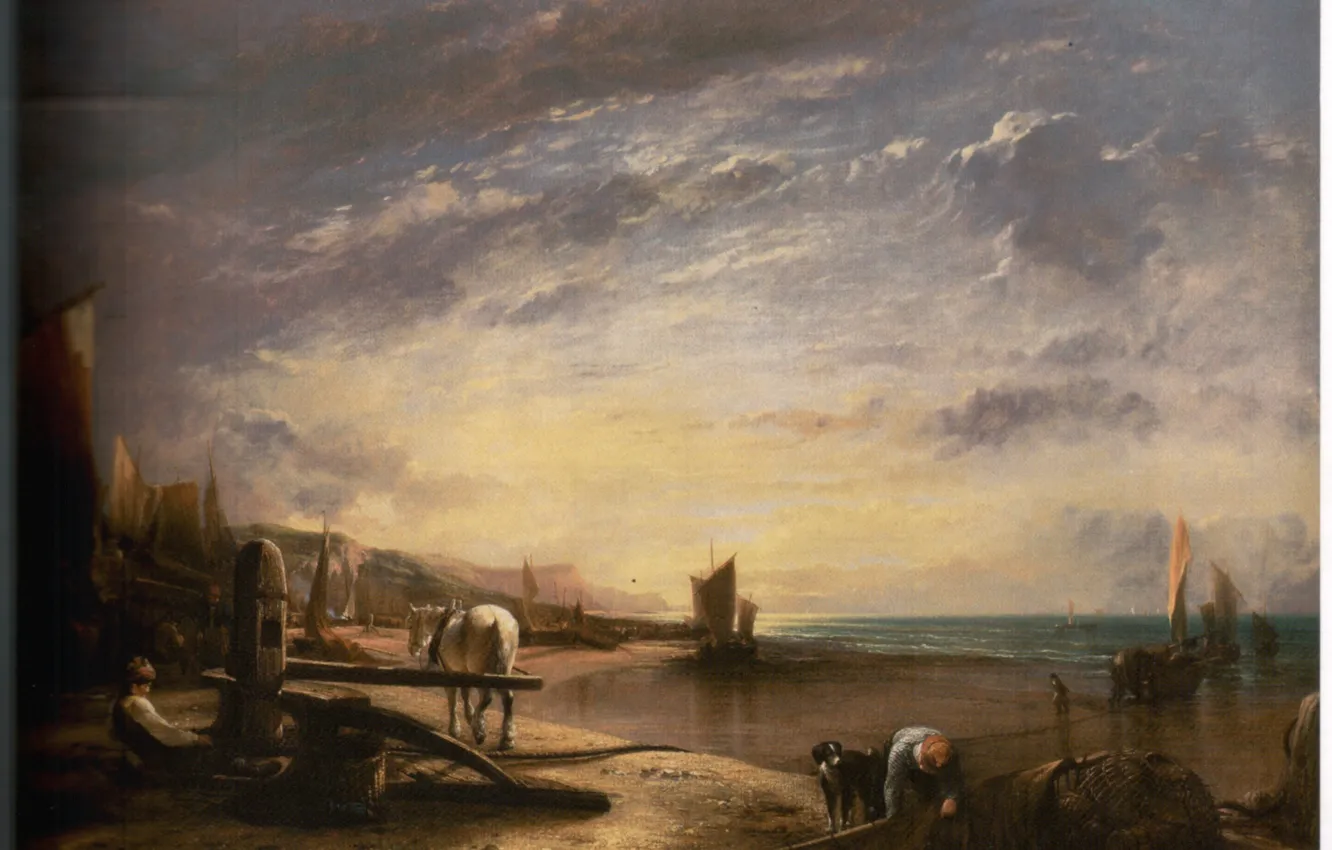 Photo wallpaper sea, horse, dog, ships, fisherman, COLLINS R. A