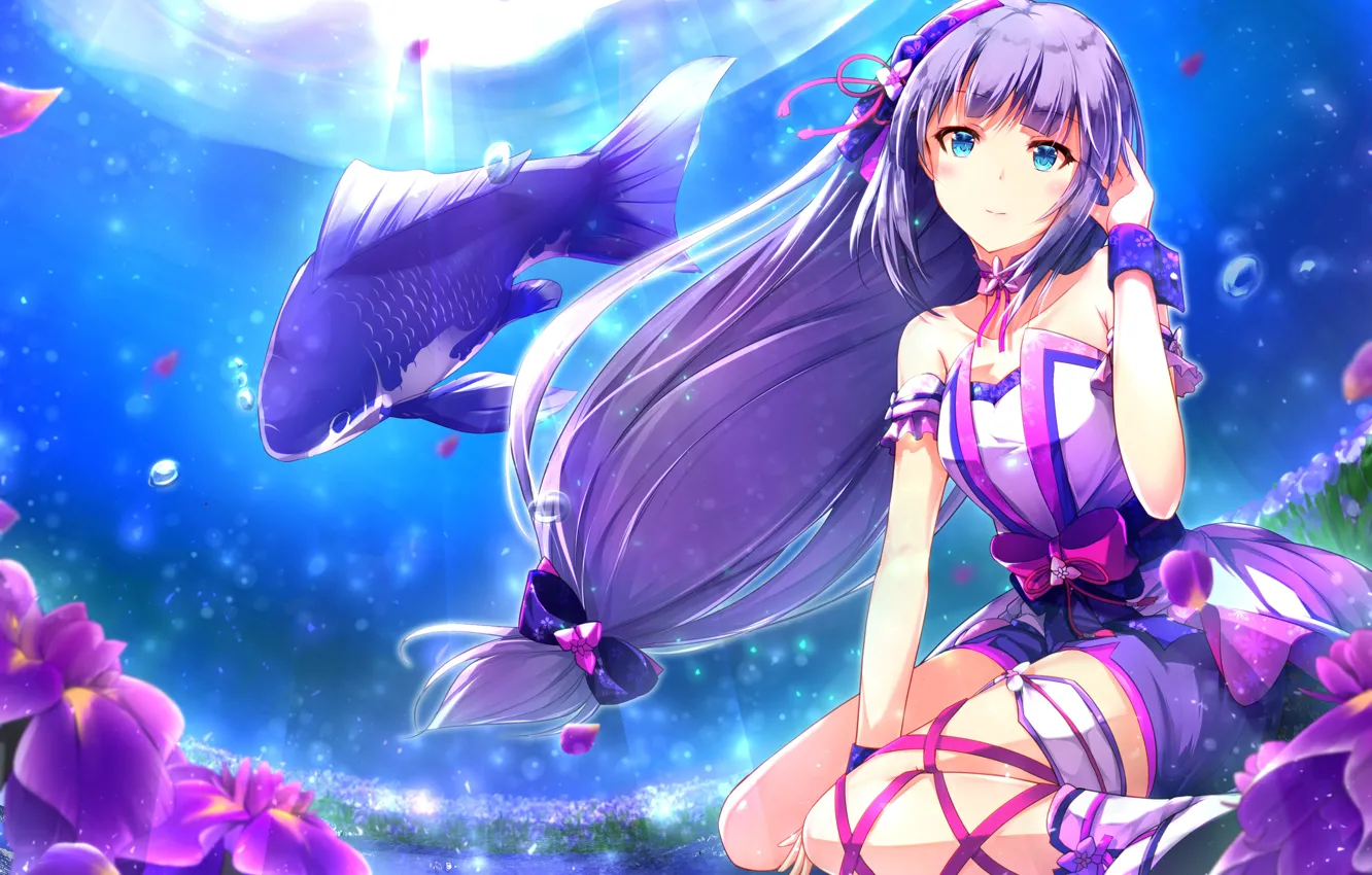 Photo wallpaper girl, fish, anime, art