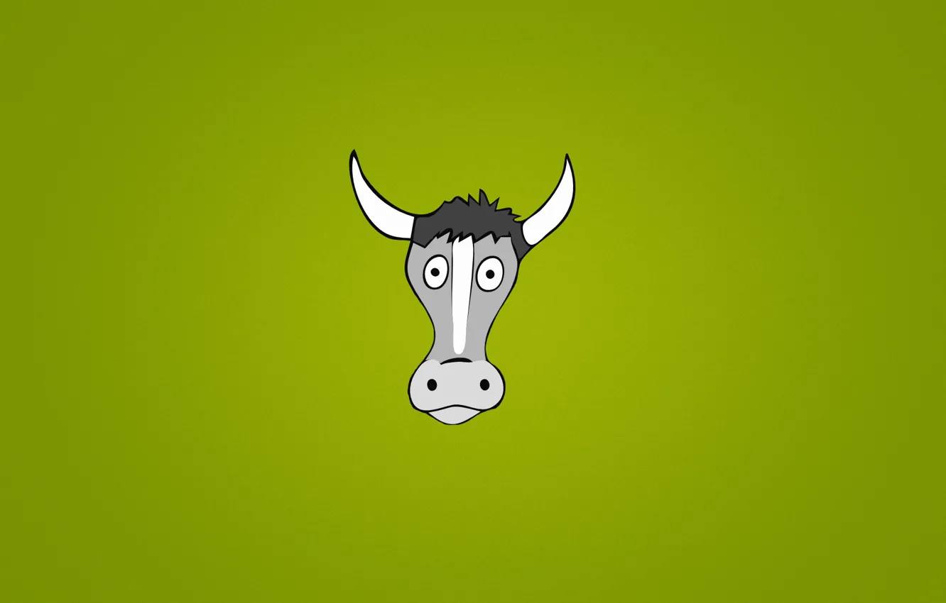 Photo wallpaper animal, cow, minimalism, head, horns, eyed, green background