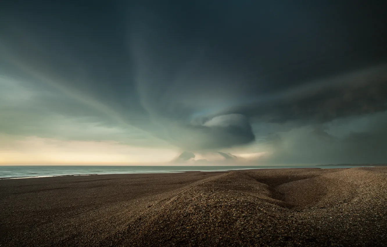 Photo wallpaper sea, the storm, beach, clouds, horizon