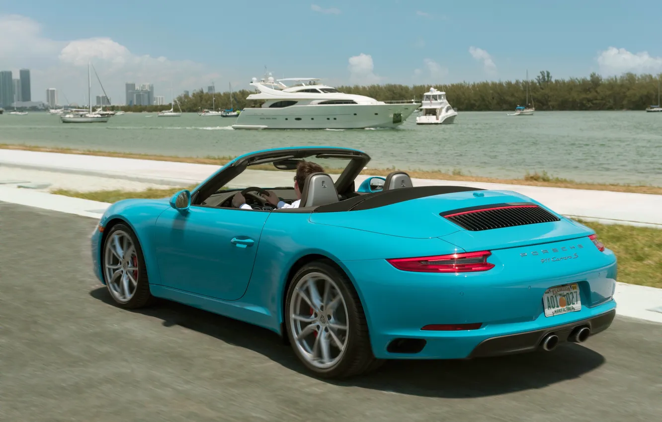 Photo wallpaper road, auto, yacht, 911, Porsche, Porsche, back, Cabriolet