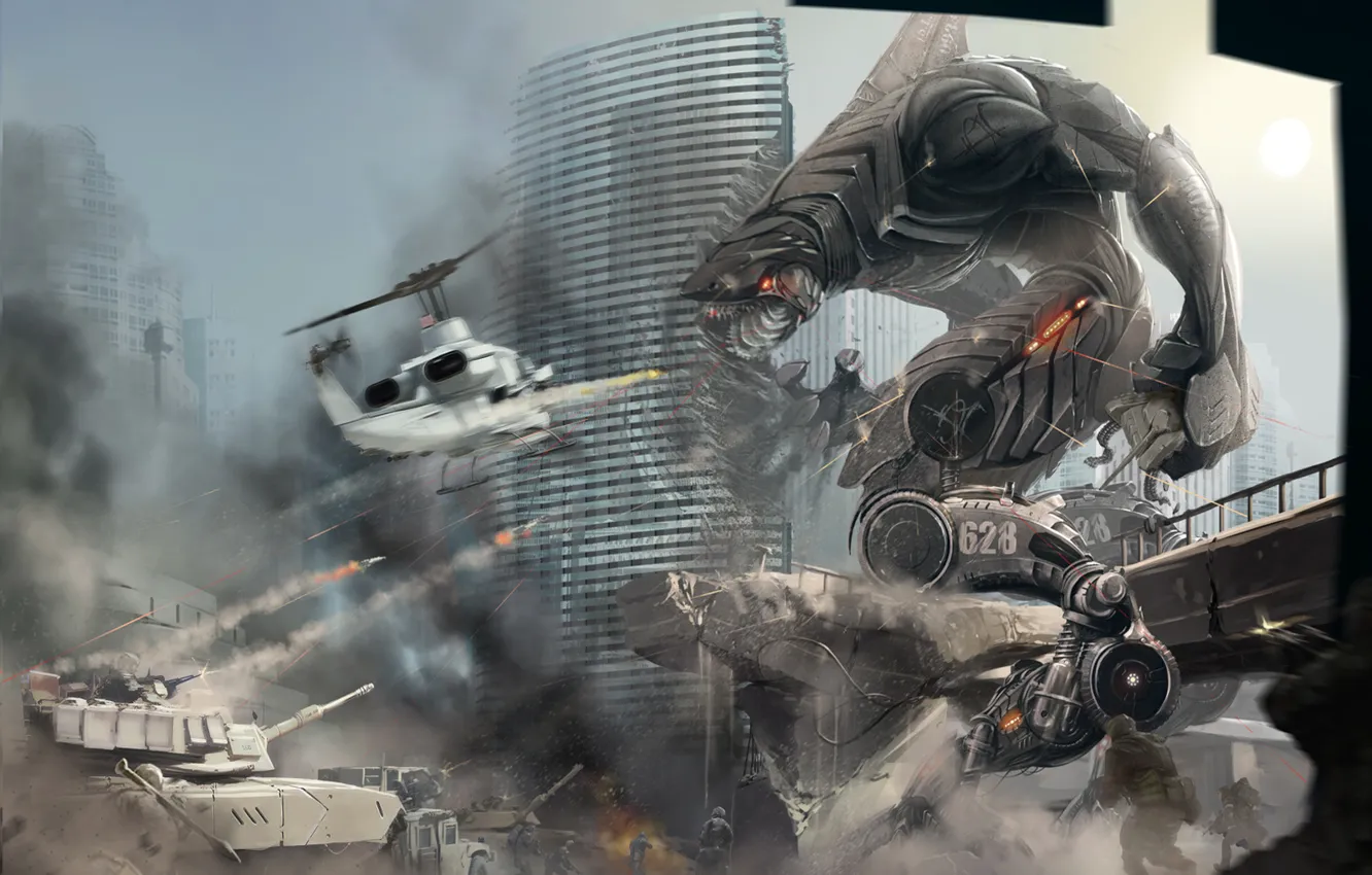 Photo wallpaper the city, war, robot