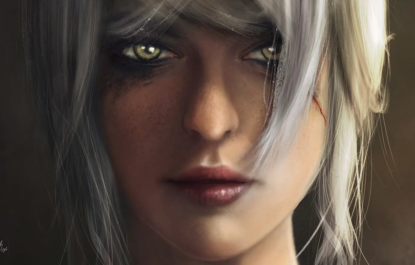 Photo wallpaper look, girl, the game, art, green eyes, Witcher 3: Wild Hunt, Cirilla