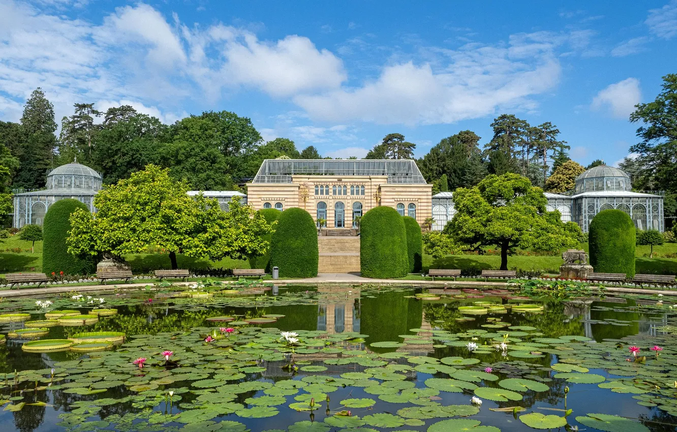 Photo wallpaper lake, Park, building, Nymphaeum